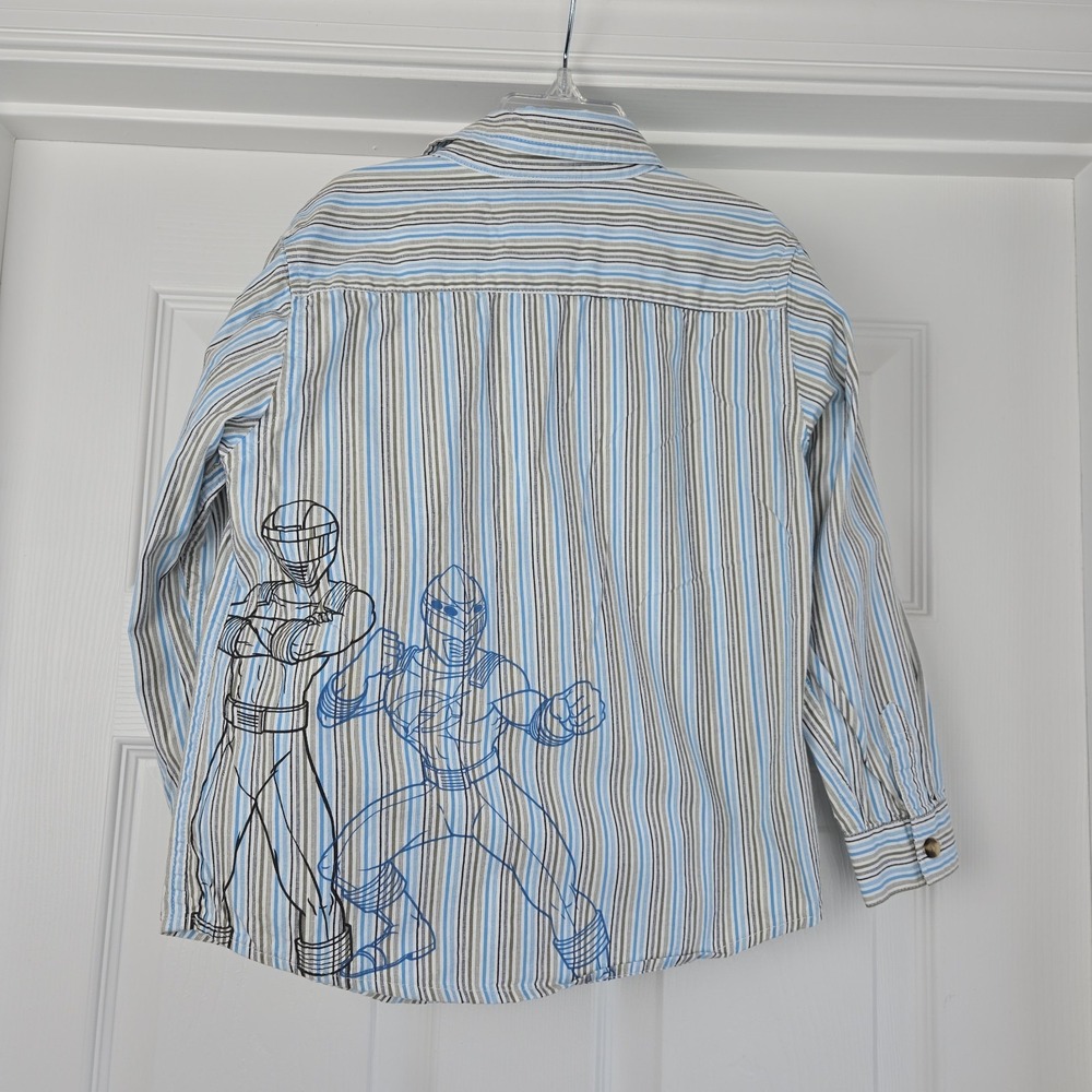 Disney Store Power Rangers Boys Vtg Long Sleeve Button Down Shirt‎ Size 5/6 Blue